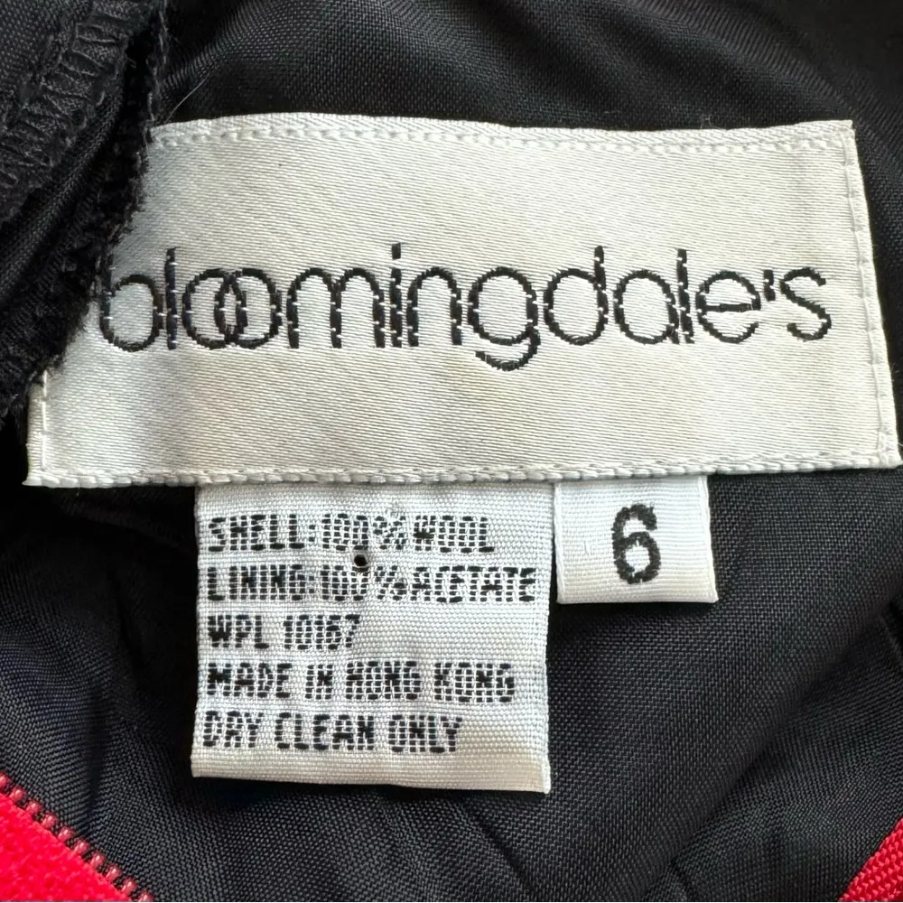 Bloomingdale’s vintage 100% wool red & black high neck lined midi dress, size 6 - Image 2
