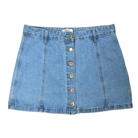Forever 21 Button Front Medium Wash Denim Mini Skirt - Image 11