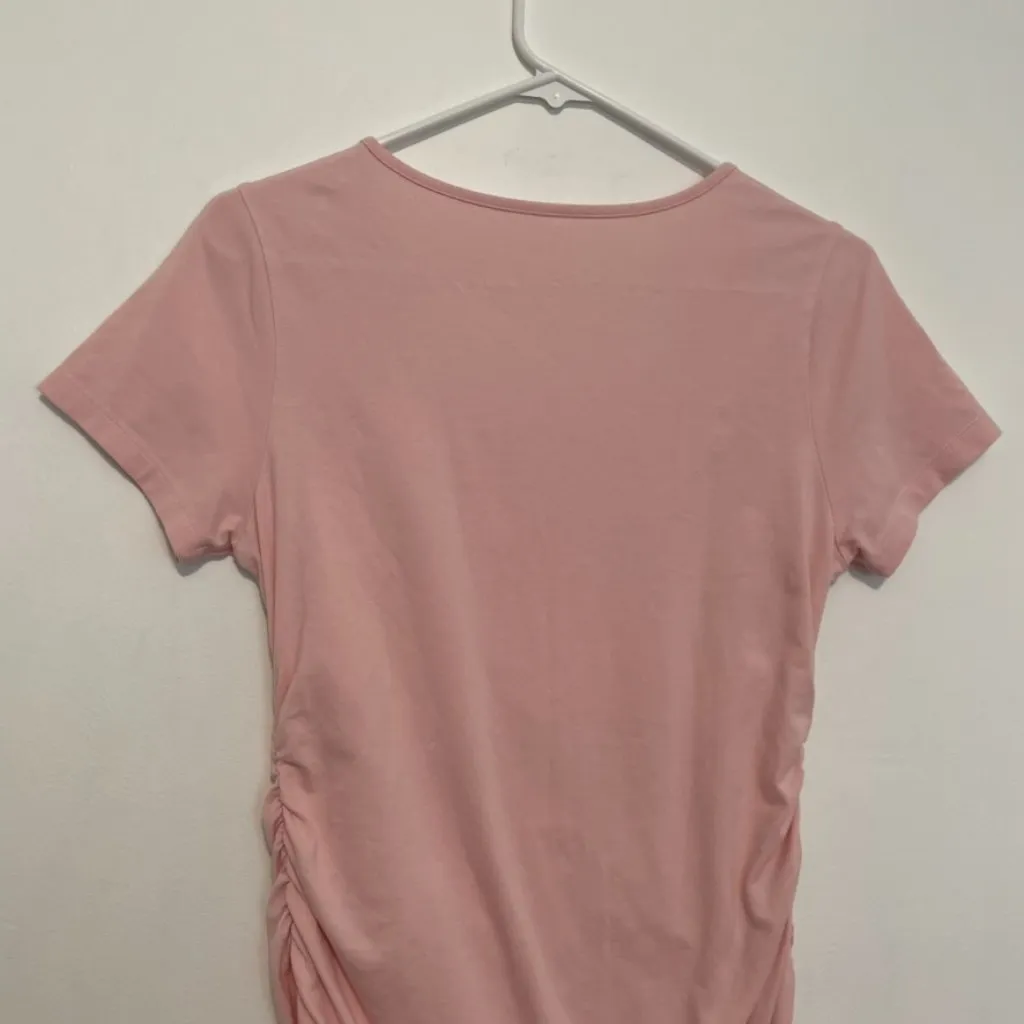 SOFT SURROUNDINGS Ruched Short Sleeve Scoop Neck Tee Light Pink Cotton T - Image 13