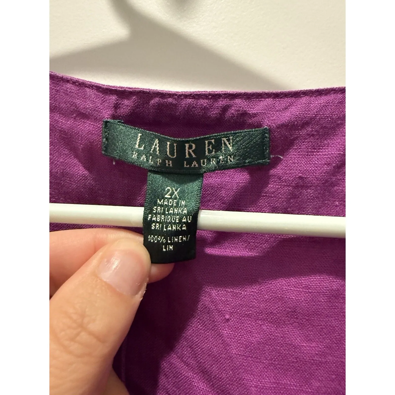 Lauren Ralph Lauren Blouse Womens 2X Purple 100% Linen Roll Tab Sleeve Light - Image 3