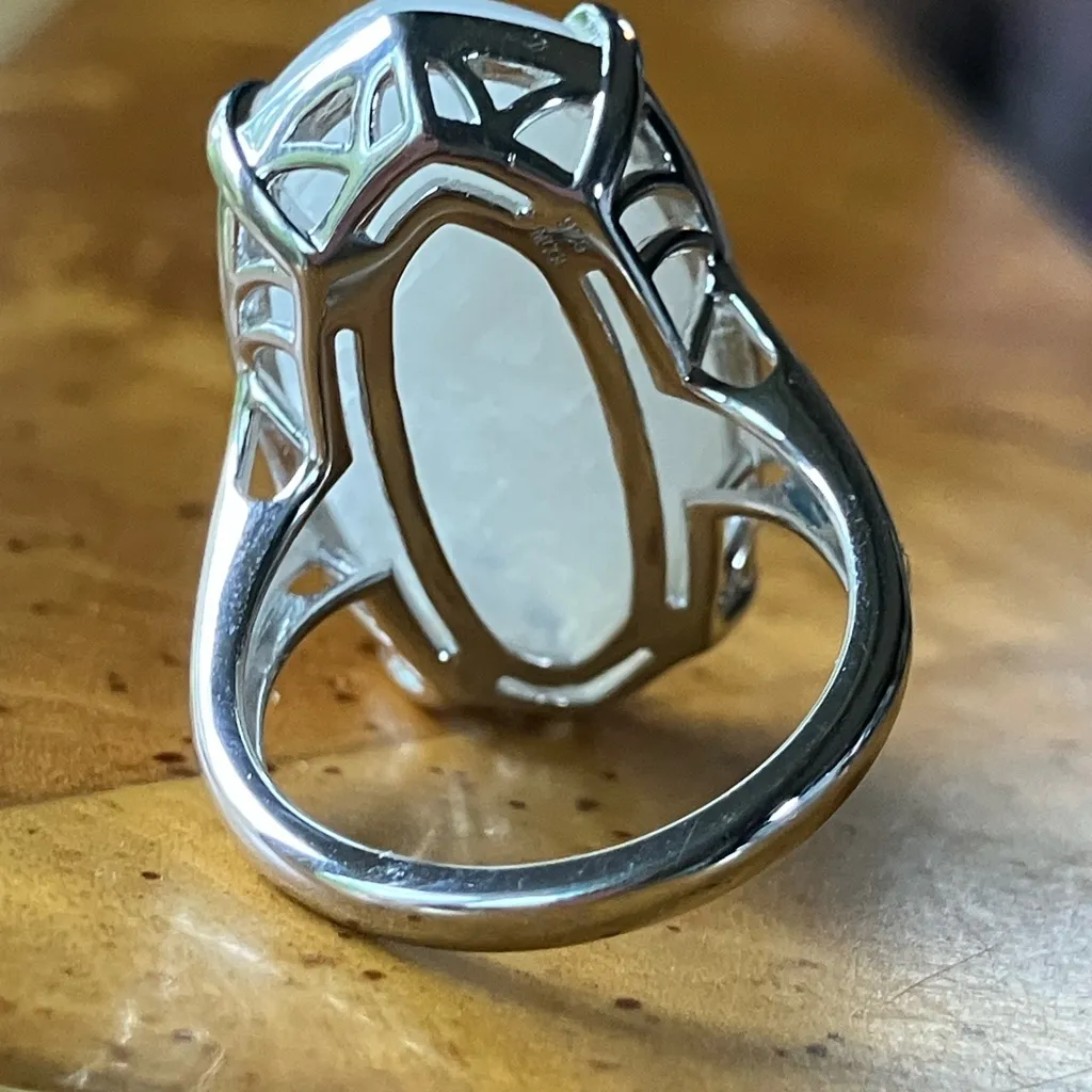 Natural Rainbow Moonstone Sterling Silver Cocktail Ring Size 6 - Image 5