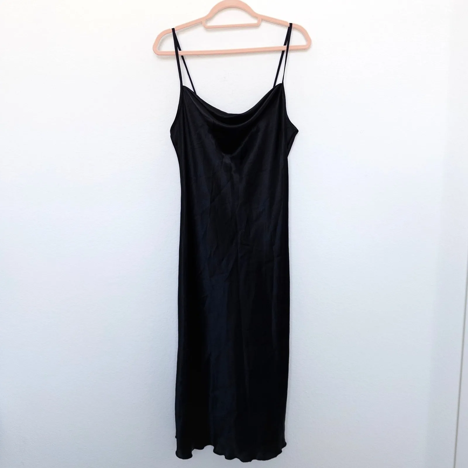 Y2K Bebe Womens Dress Size M Black Satin Slip Midi Minimalist 90s‎ Party Cowl - Image 2
