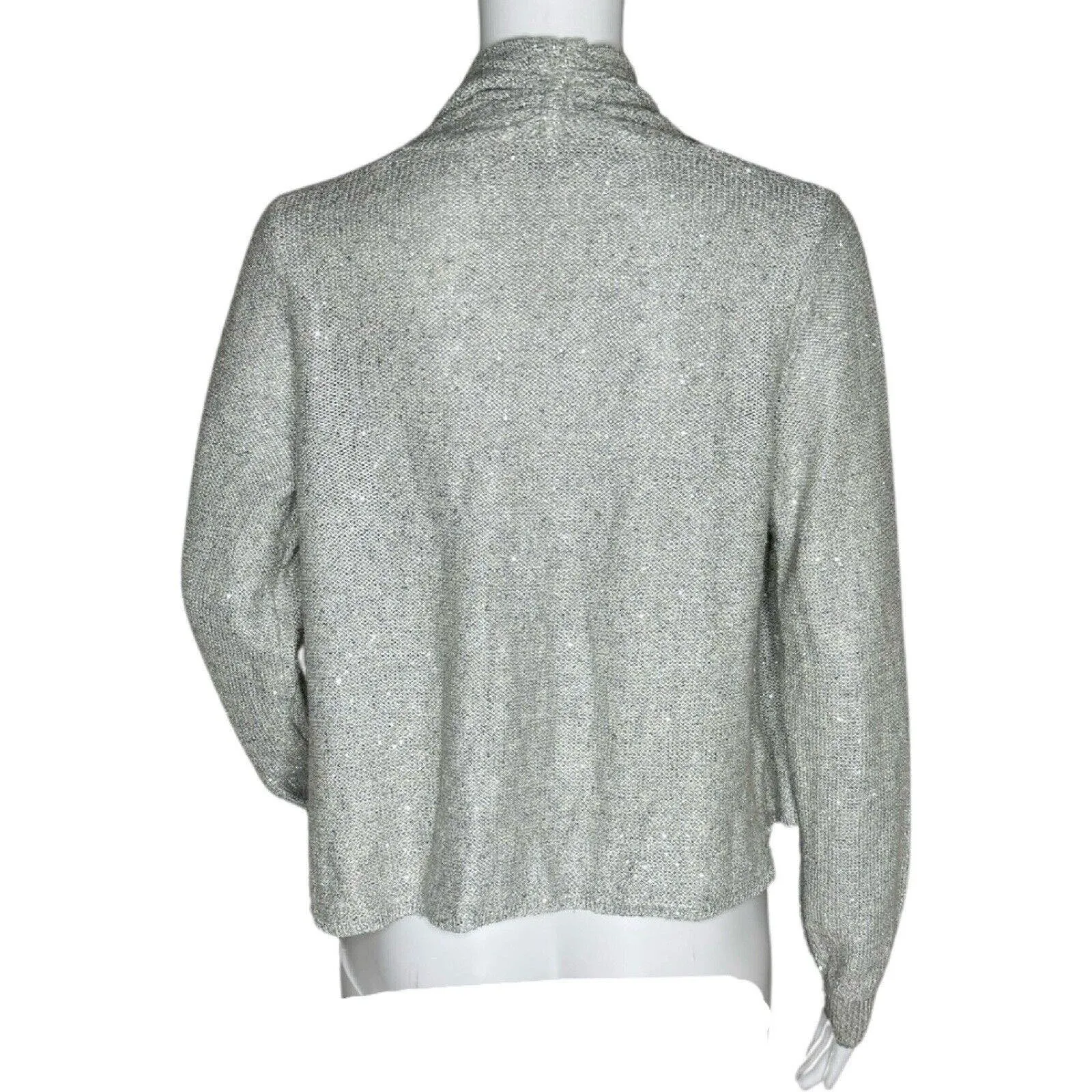Anthropologie Knitted & Knotted Sweater Women Small Gray Open Knit Shimmmer Boho - Image 4