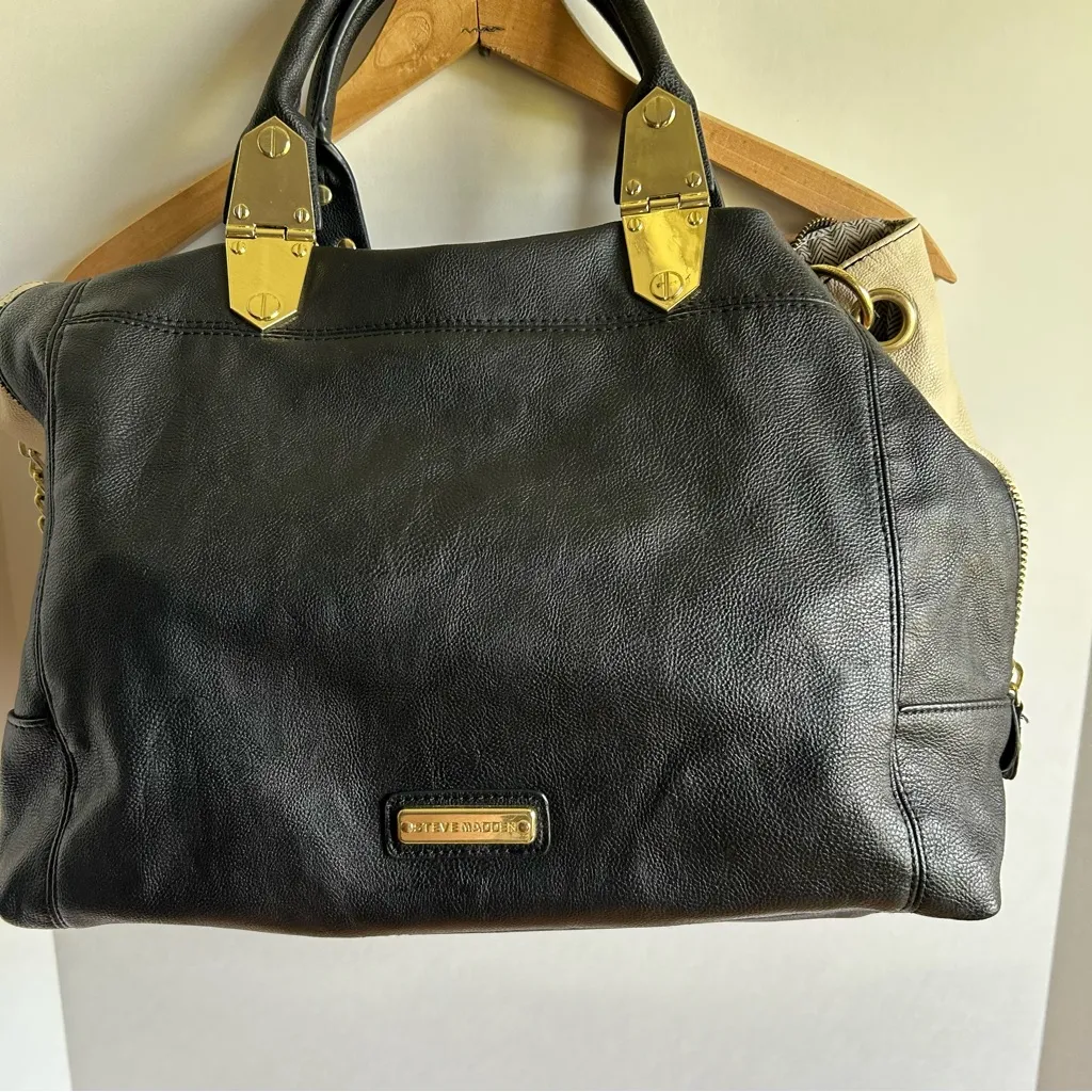 Steve Madden large black handbag tote with goldtone hardware and‎ double straps - Image 4
