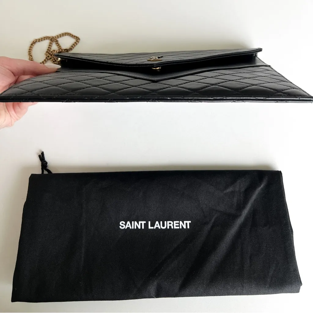 New YSL Saint Laurent Gaby Double Flap Pouch Clutch Bag in Black - Image 12