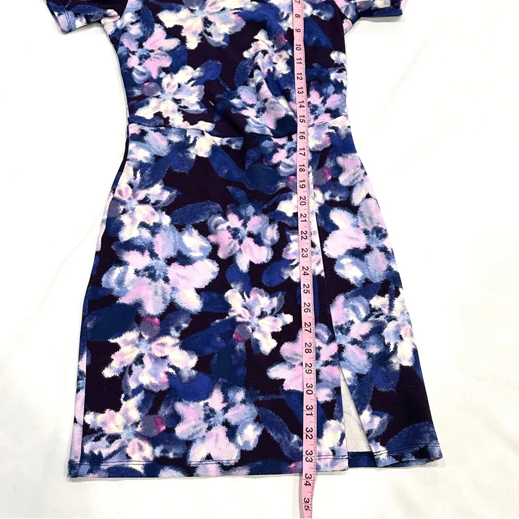 Jessica Simpson Purple Blue Floral Dress w. Rhinestone Neckline Embellishment - Image 7