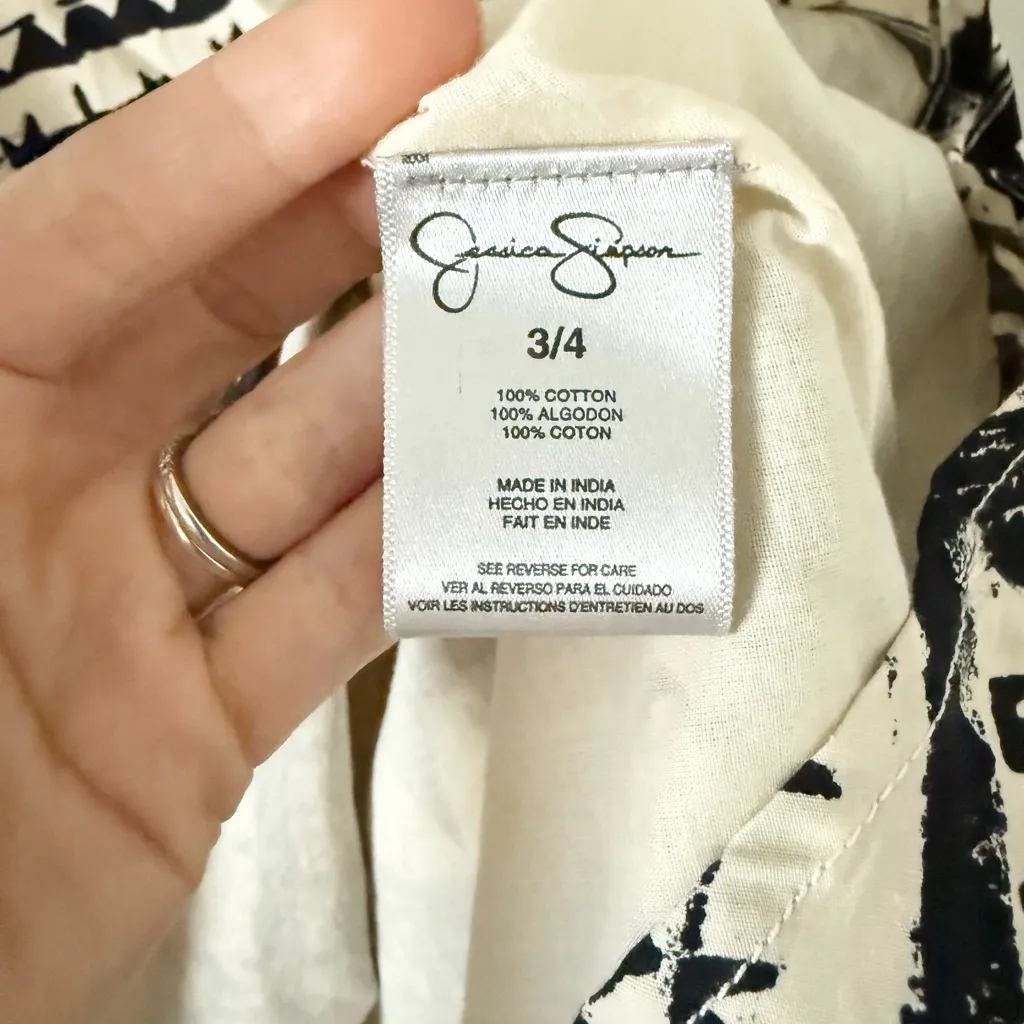 Jessica Simpson Fit & Flare Dress with Back Cutout in Black & Tan Tribal - 3/4 - Image 6