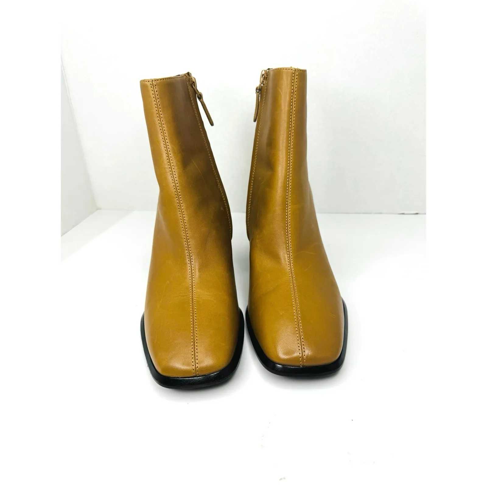 Tory Burch Tan Almond Leather Block Heel Ankle Boots Size 10 M Designer Booties - Image 6