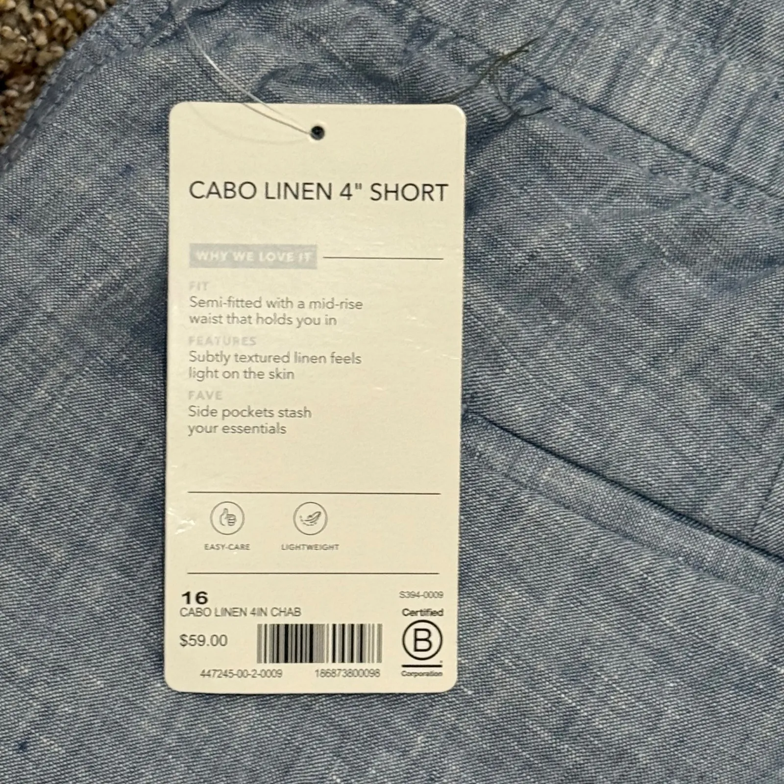 Athleta Cabo Linen 4" Short blue Women's size 16 NEW - Image 2