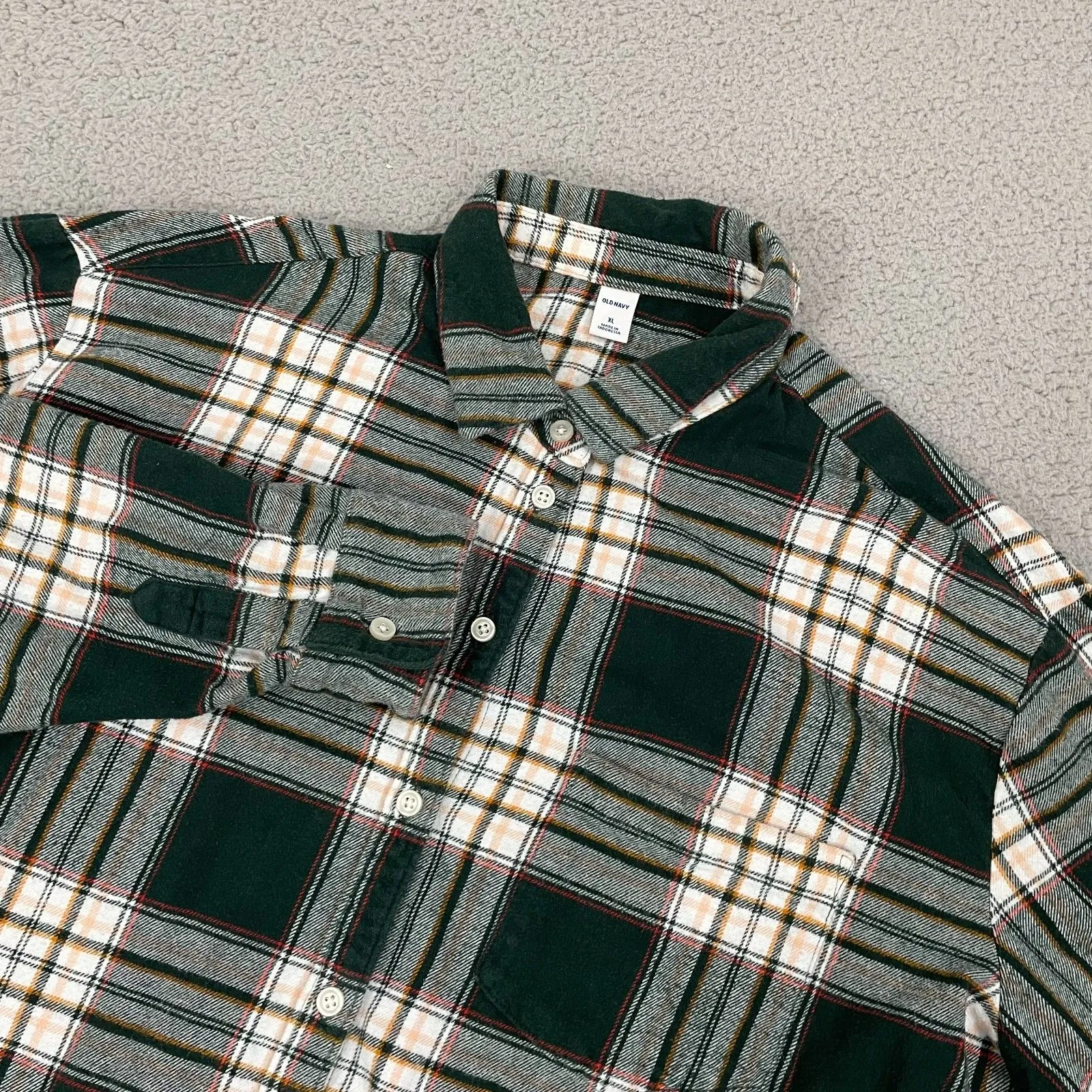 Old Navy Flannel Shirt Women XL Green Plaid Cotton Button Front Long Sleeve - Image 2