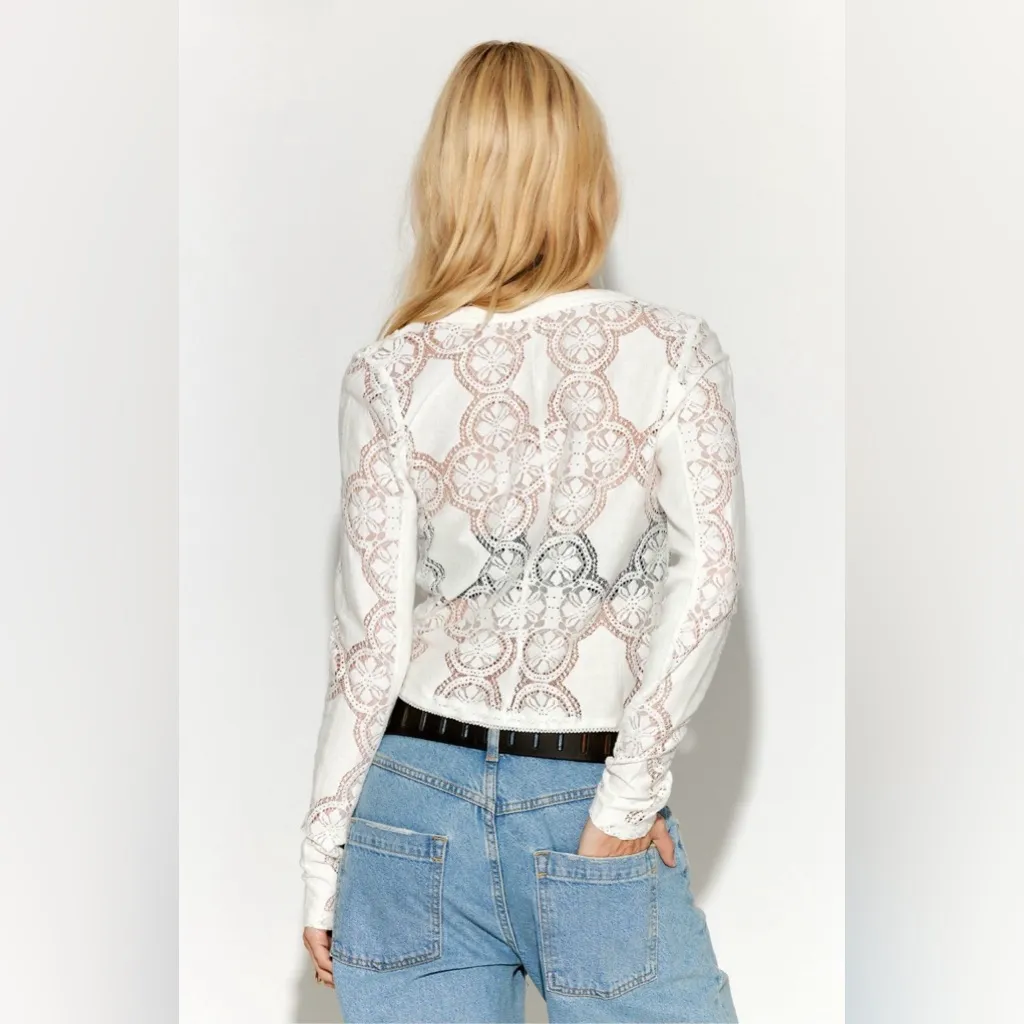 Free People Jae Sheer Lace Knit Long Sleeve Top Size XS - Image 4