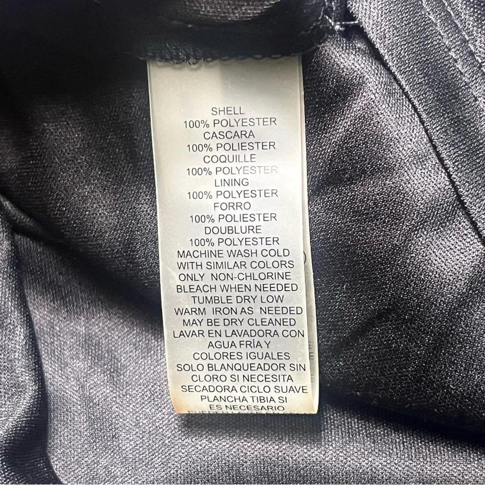 Vince Camuto Sheer Sleeve Geo Print Split Tie Neck Midi Dress Black Tan Sz 12 - Image 9