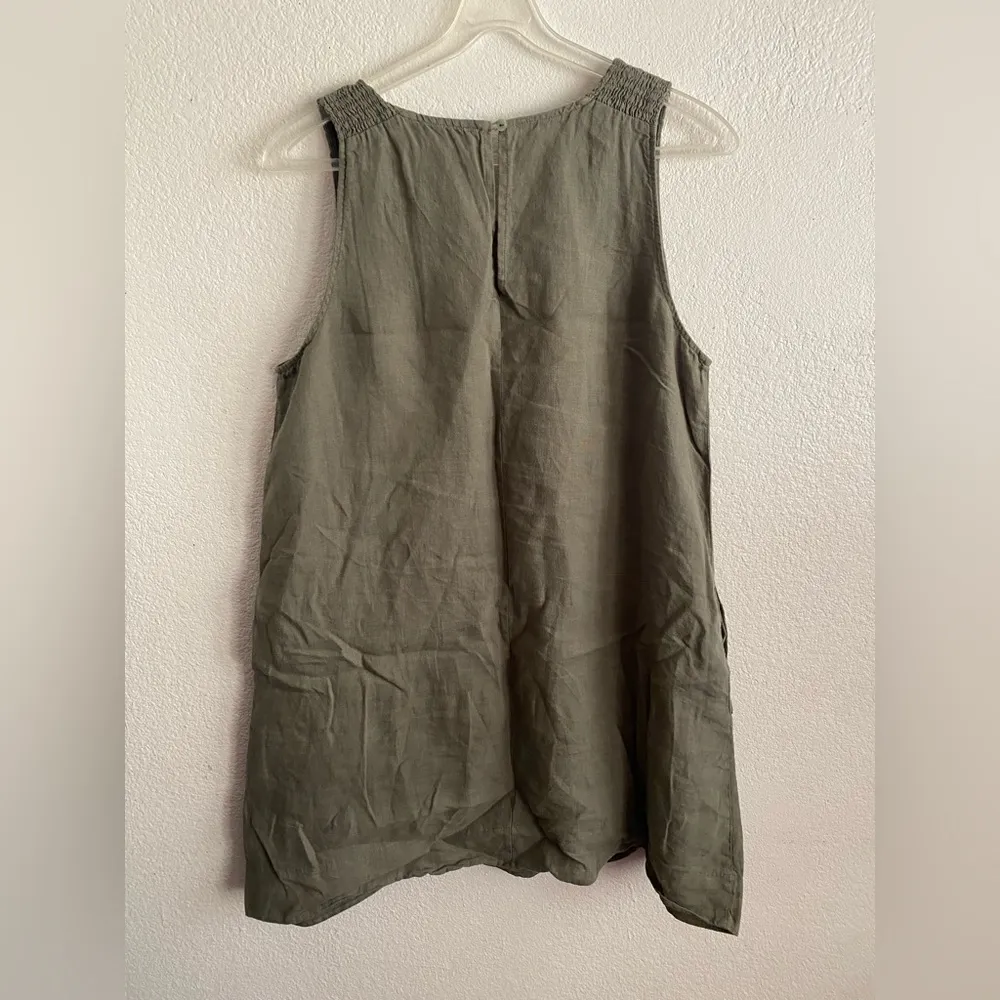 Women's 100% Linen Olive Green Sleeveless Shift Dress L - Image 4