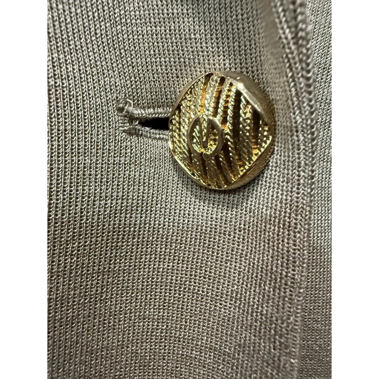 Ming Wang Single Gold Button Tan Jacket - Notch Lapel Collar Knit Blazer Size XL - Image 4