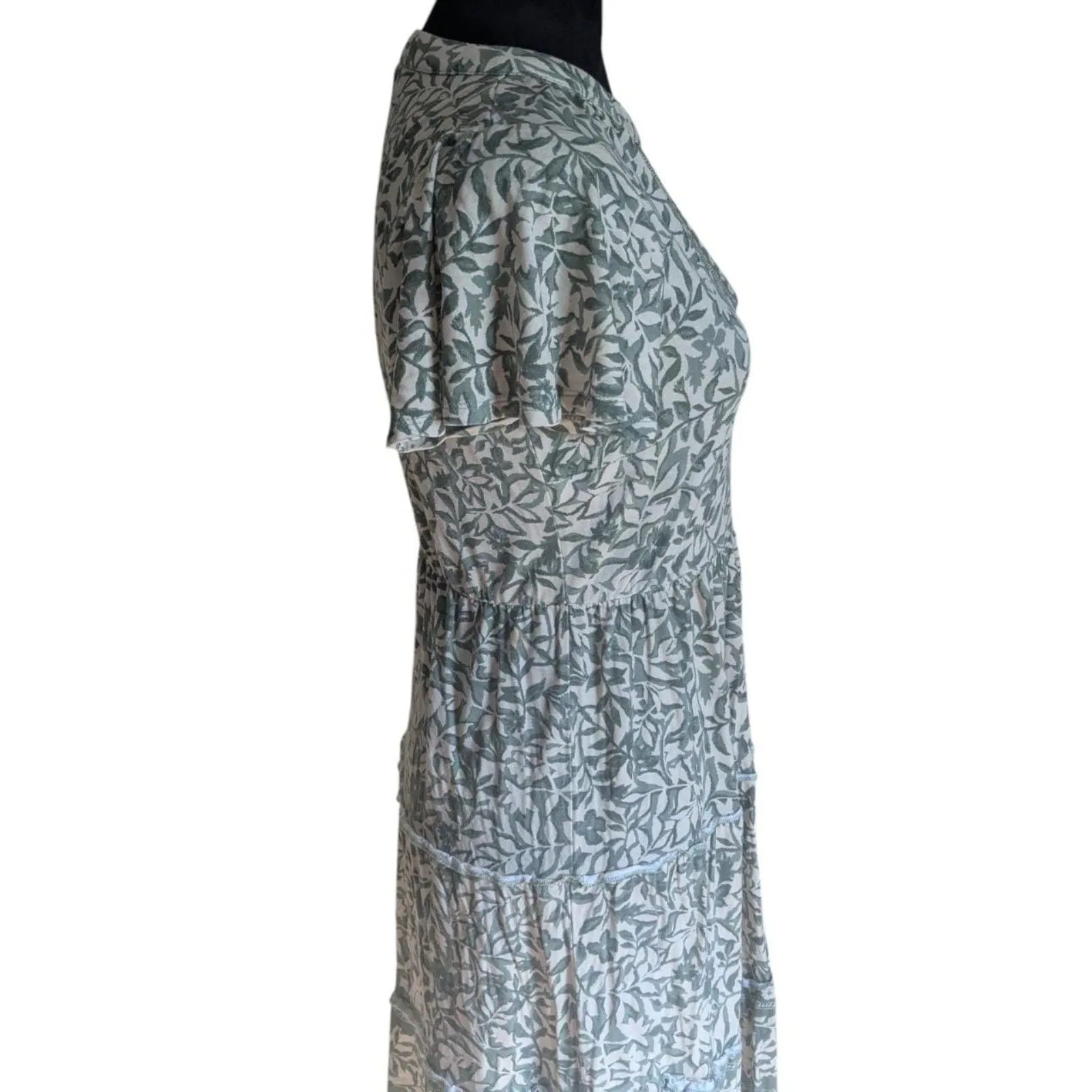 Lucky Brand Sage Green Floral Tiered Flutter Sleeve Midi Dress Boho Chic - Image 3