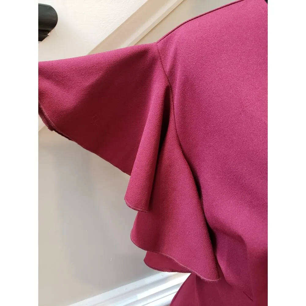 Knitee Wrap Dress Womens 2XL Maroon Lined Stretch Ruffle Trim Back Zip V Neck Red Size XXL - Image 10