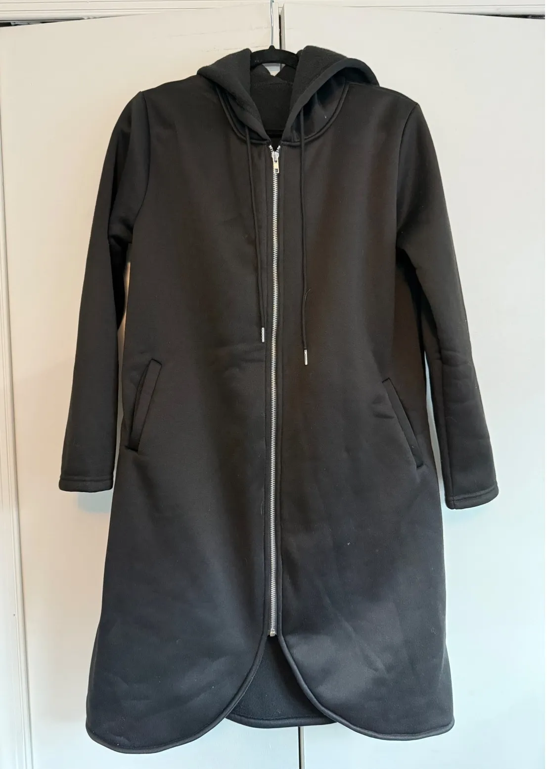 Hooded Duster Jacket Longline Cardigan Coat Pockets Everyday Black Size M/L Size L - Image 1