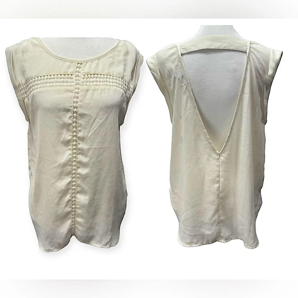 Silk Blend Sleeveless Backless Cream Blouse with Lace Cutouts by Ya Los Angeles - Image 2