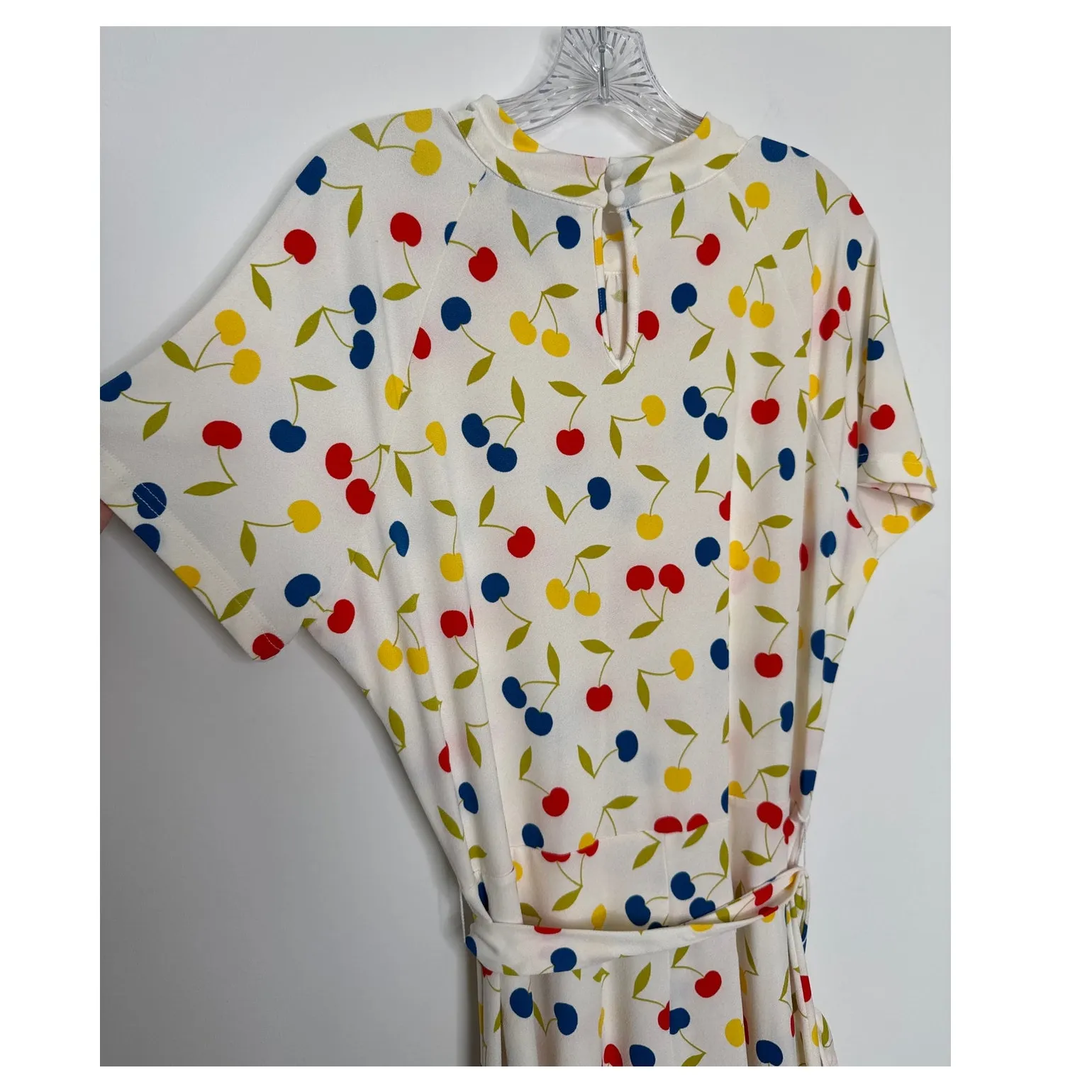 ModCloth Cherry Print retro swing Fit & Flare Dress mock neck & belt XL - Image 11