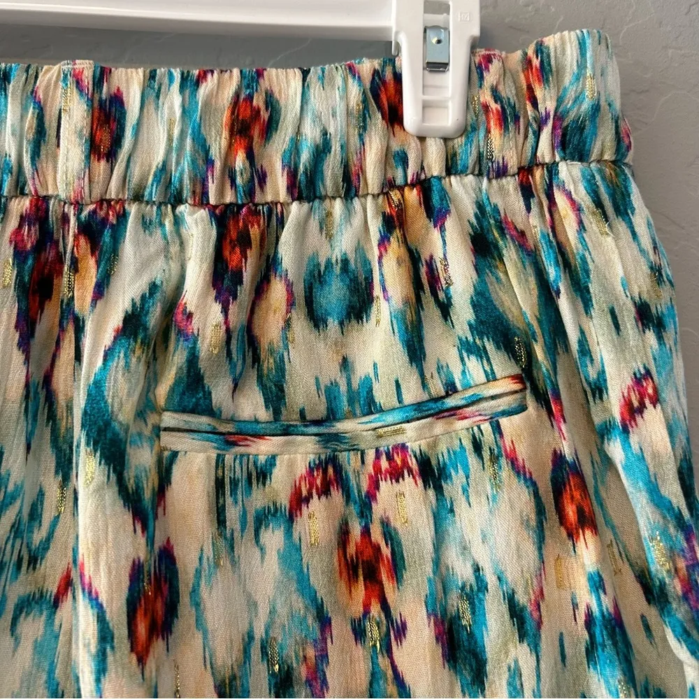 Zara metallic gold colorful abstract ikat print lightweight pants size small - Image 14