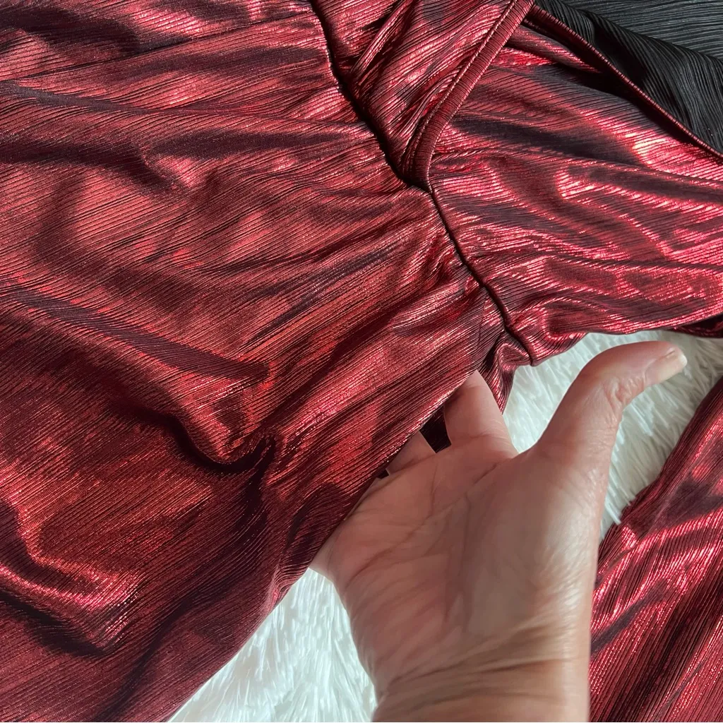 YOINS Metallic Long Sleeve Romper Dress Red Size M - Image 9