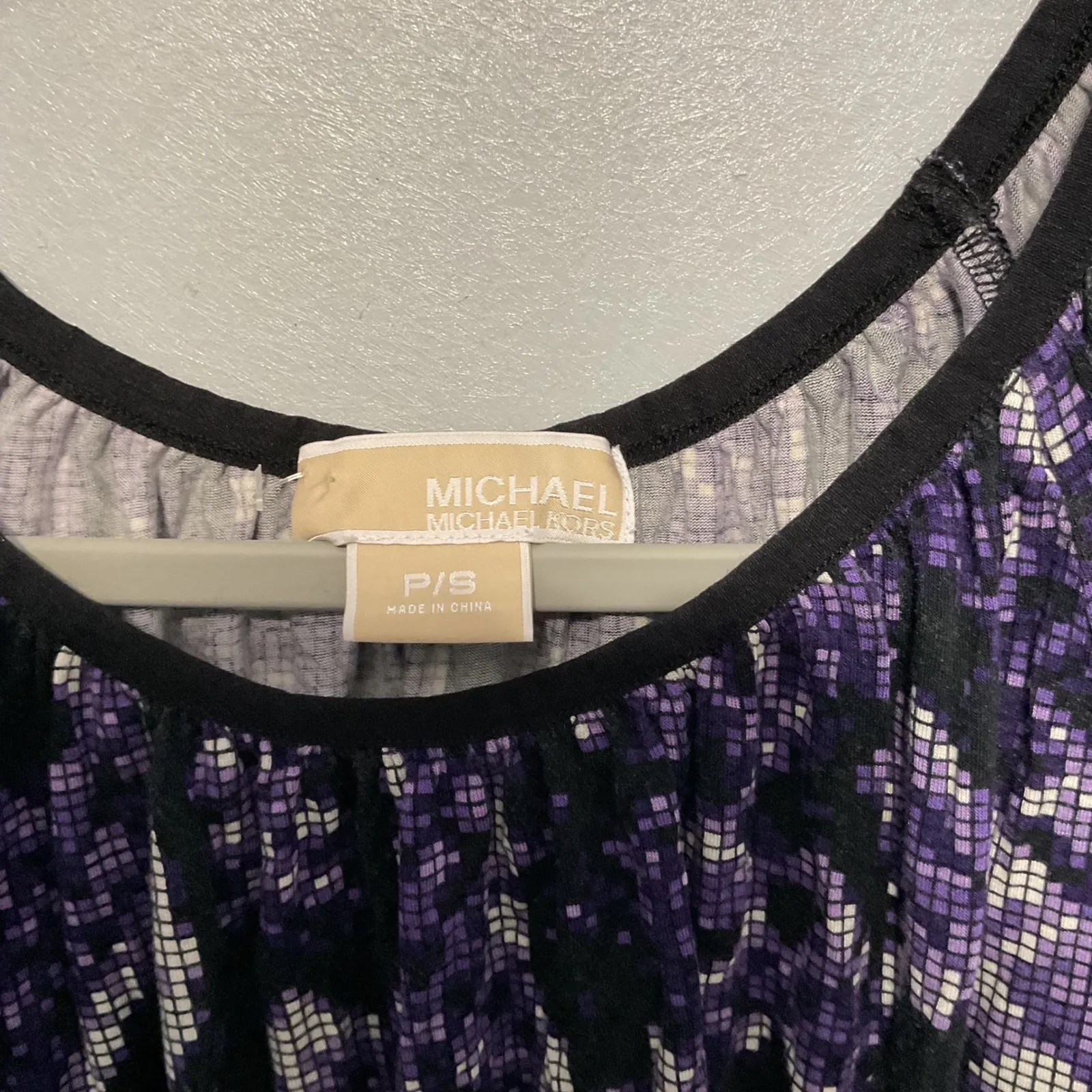 MICHAEL Michael Kors Purple Black White Mosaic Print 3/4 Sleeve Top Womens PS - Image 3