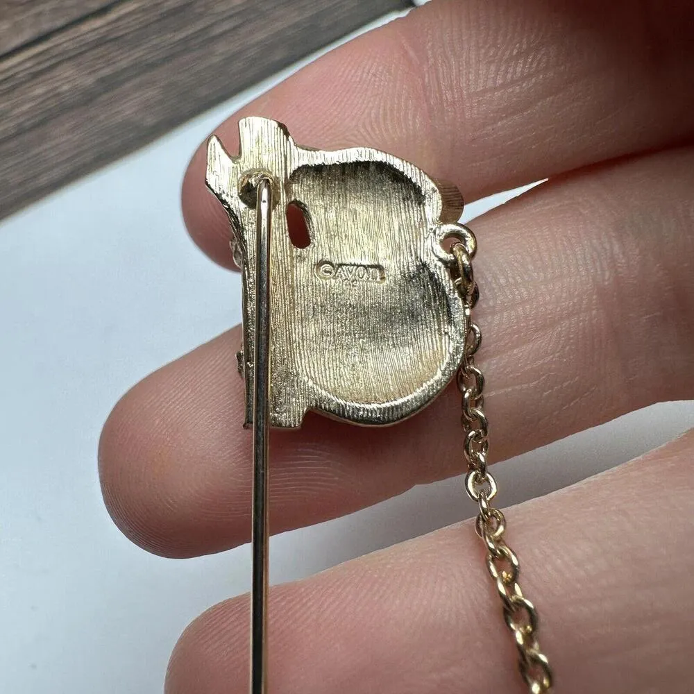 Avon Koala Bear Mother & Baby Gold Tone Lapel Stick Pin With Chain Signed - Image 7