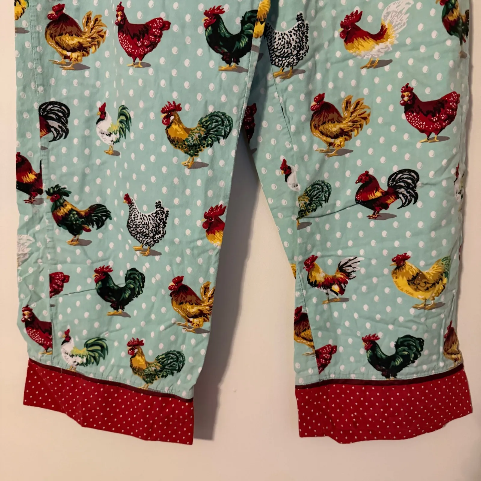 Nick & Nora Polka Dot Chicken Print Pajama PJ Pants 100% Cotton Size Medium - Image 2