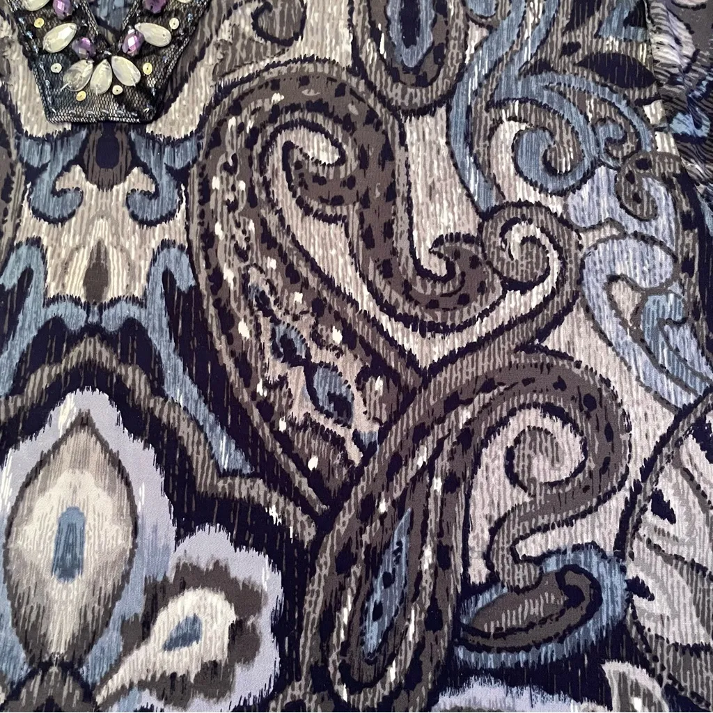 Alfred Dunner 2X Embellished Jewel Neckline Paisley Blue Gray Print 3/4 Sleeve - Image 7