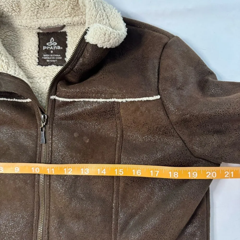 prAna Esme Brown Faux Suede Full Zip Sherpa Jacket Size M Pockets Gorp Boho - Image 4
