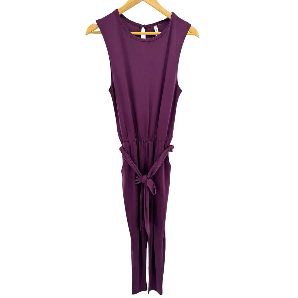 Fabletics Jumpsuit Womens Size XXS Carli Purple Belted Sleeveless‎ Knit Stretch - Image 5
