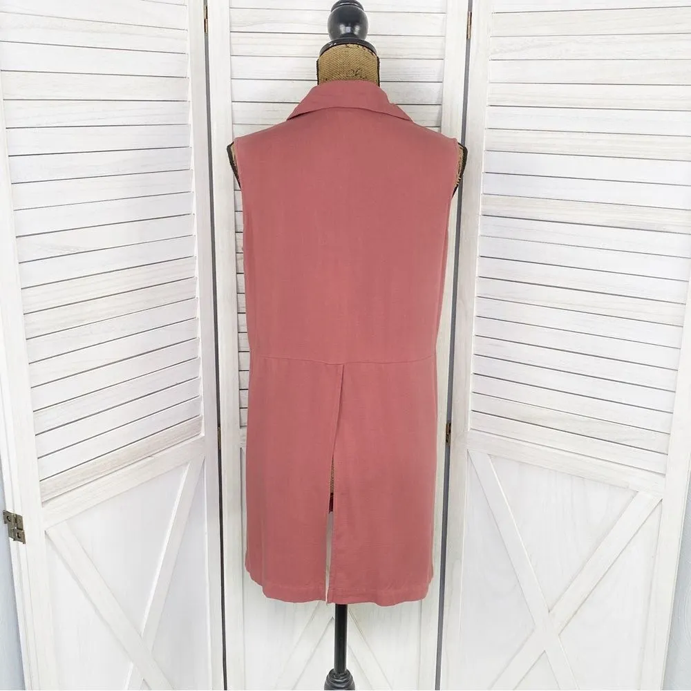Simply Noelle Sleeveless Button Front Split Seam Tunic Shirt Mauve‎ Pink Small - Image 4