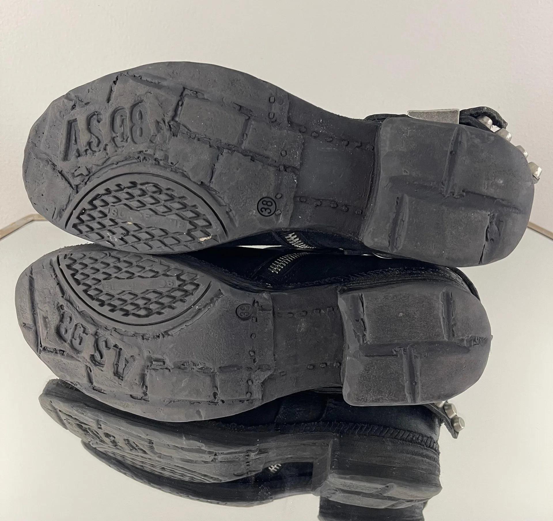 Black Nubuck Suede Leather Airstep Biker Pearl Bead Studded Ankle Booties - Image 10