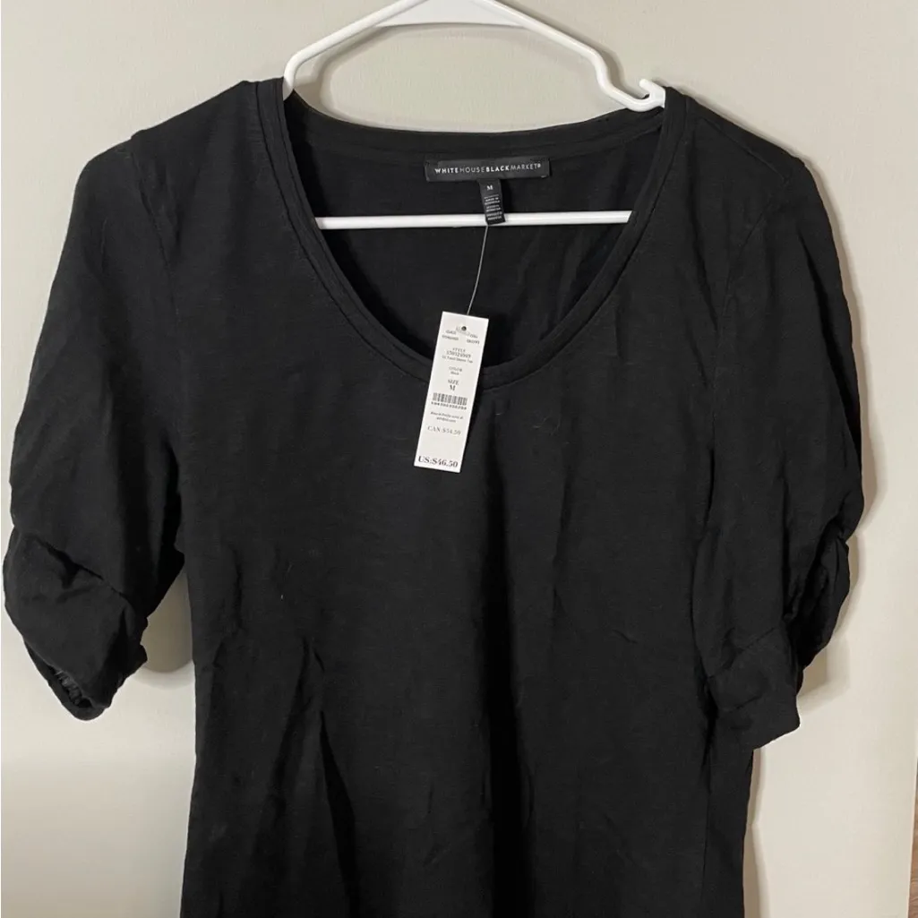 White House Black Market Cap Sleeve Go Getter Tee Medium Black S/S NWT New - Image 3