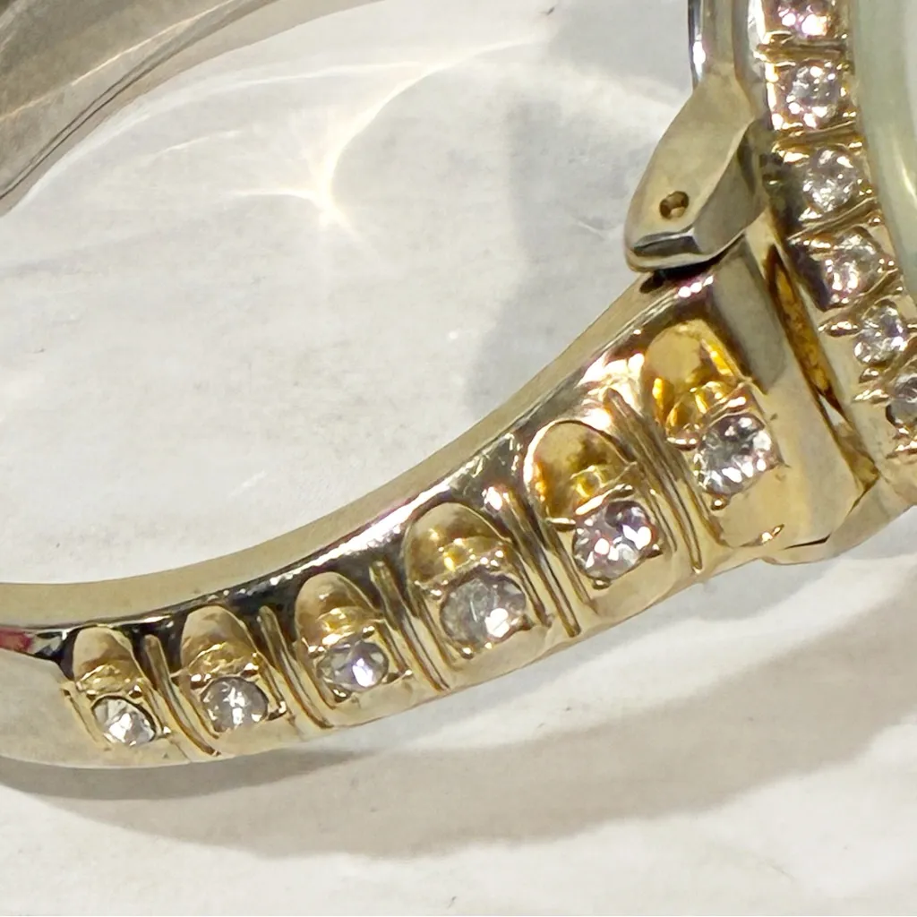 Studio‎ Time Cuff Watch Rhinestones Goldtone Metal Band Gold - Image 3