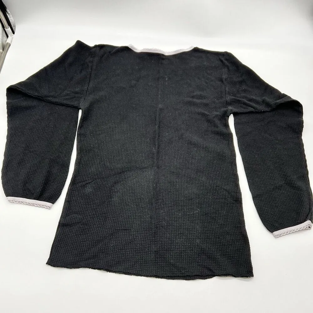 Women's Hanes Her Way Black Waffle Weave Thermal Top Base Layer-Lace Trim-Sz XL - Image 5