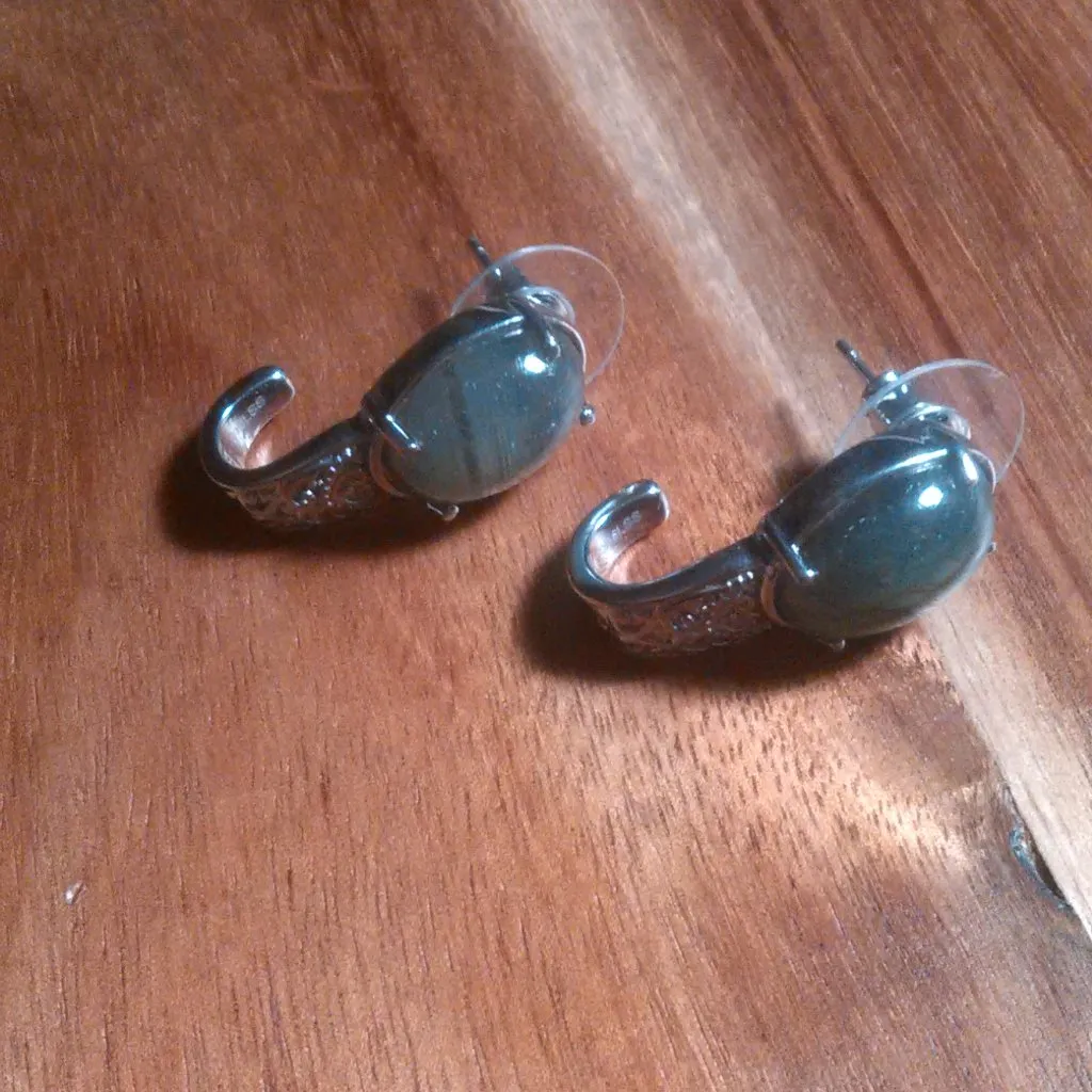 Madagascar Fire Labradorite Stainless Steel Solitaire Stud Earrings - Image 2