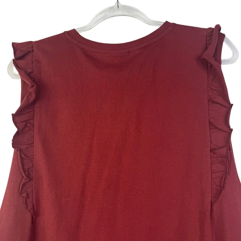 THE UPSIDE Logo Frill Muscle Tee Shirt Tank Maroon Ruffle Arrow‎ Sleeveless 12 Red - Image 10