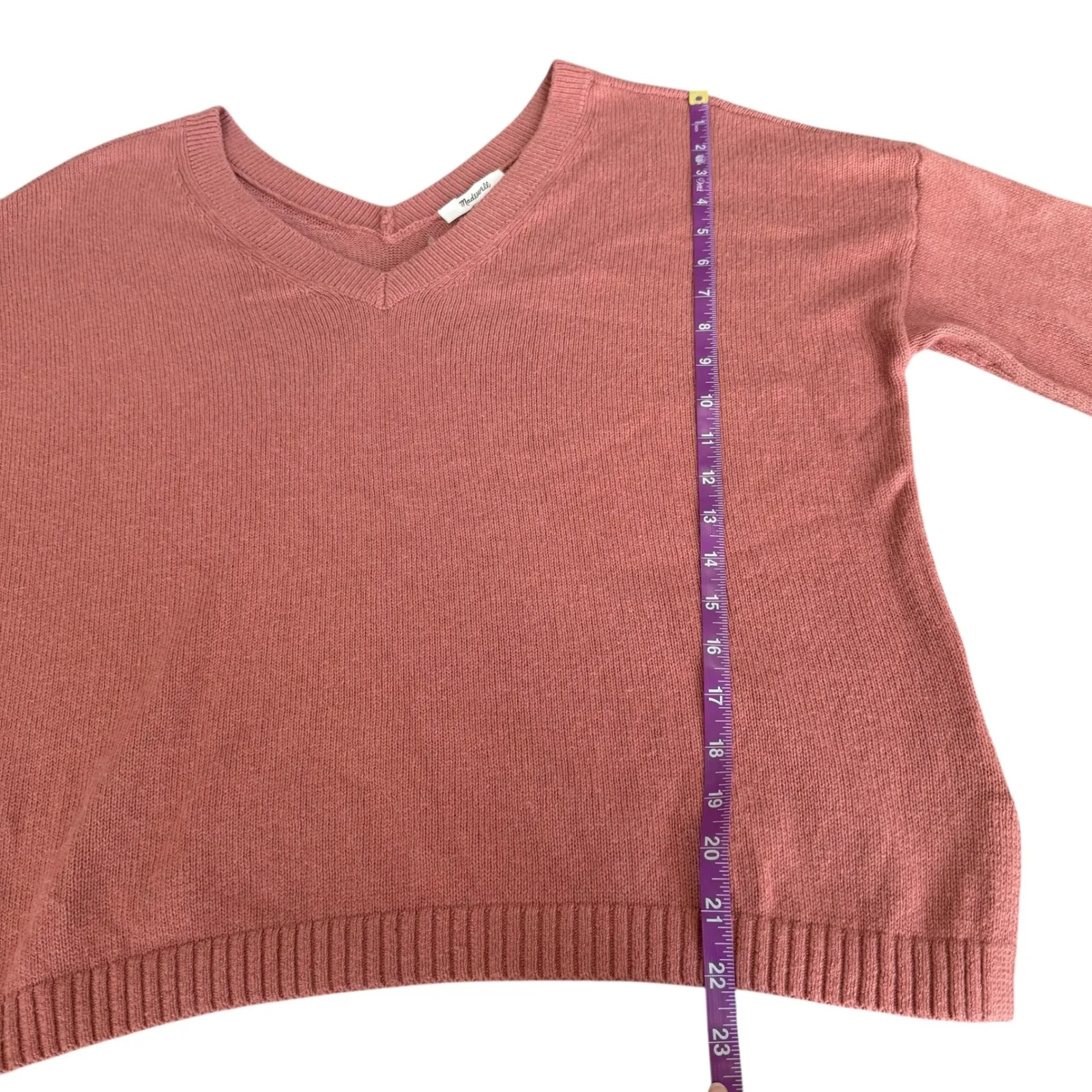 Madewell NWT Double V Neck Bell Sleeve Knit Sweater Dusty Rose Pink‎ Size M - Image 10