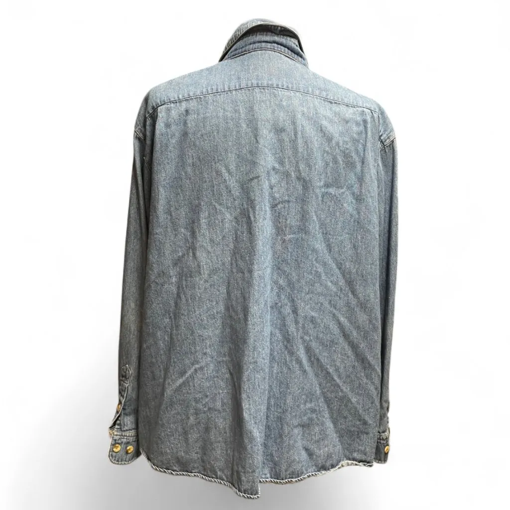 The Quacker Factory Vintage Womens Holiday Santa Denim Longsleeve Button up 2X Blue - Image 3