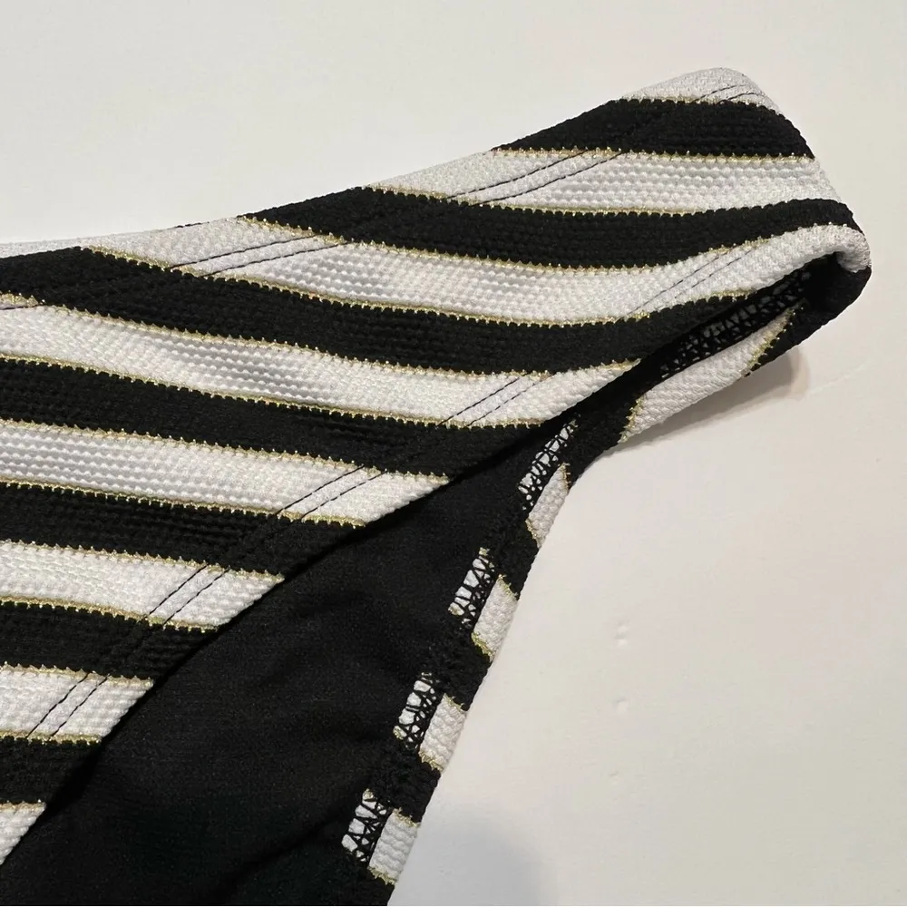 Shade & Shore Textured Hipster Bikini Bottom Black White Gold Stripe NWOT XL - Image 4