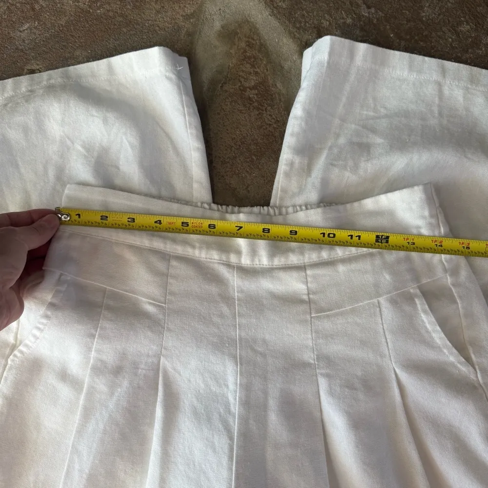 Elegant ivory cream cotton linen flowy wide leg pants M spring - Image 5