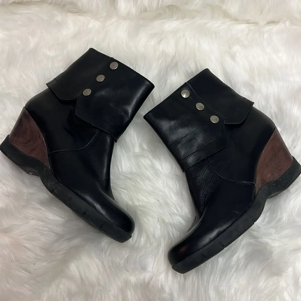 Sanita Maddox Wedge Foldover Leather Swedish Danish Clog Boots Size 8 A4 Black - Image 2