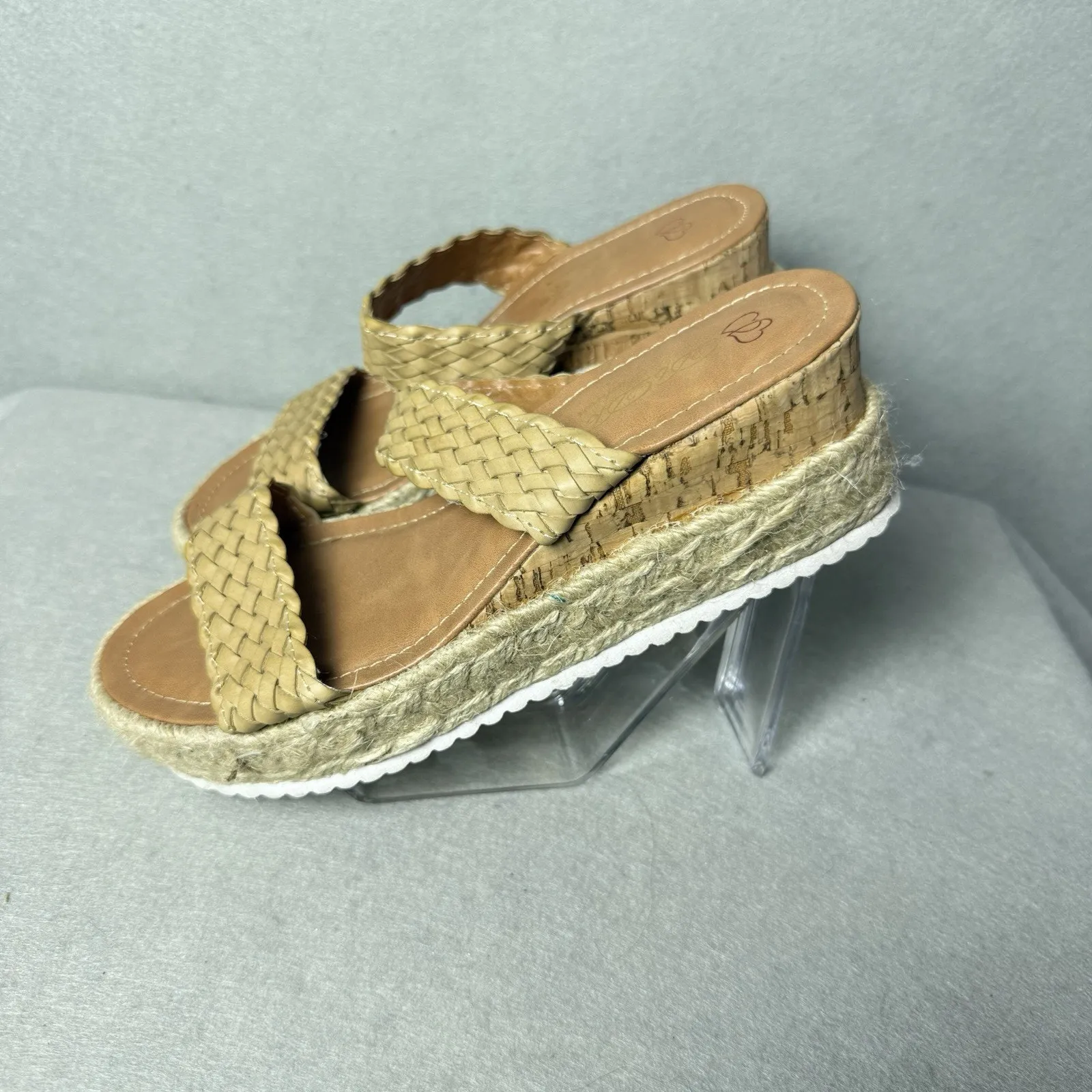 D6 Fashion Raffia Slide On Platform Wedge Flip - Image 4