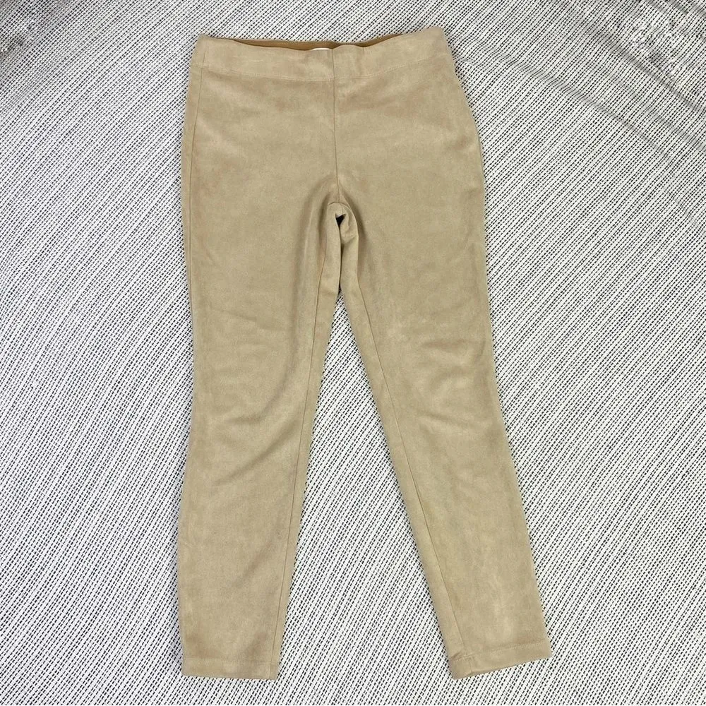 Max Studio Faux Suede Microfiber Pull On Ankle‎ Pants Tan Large - Image 3