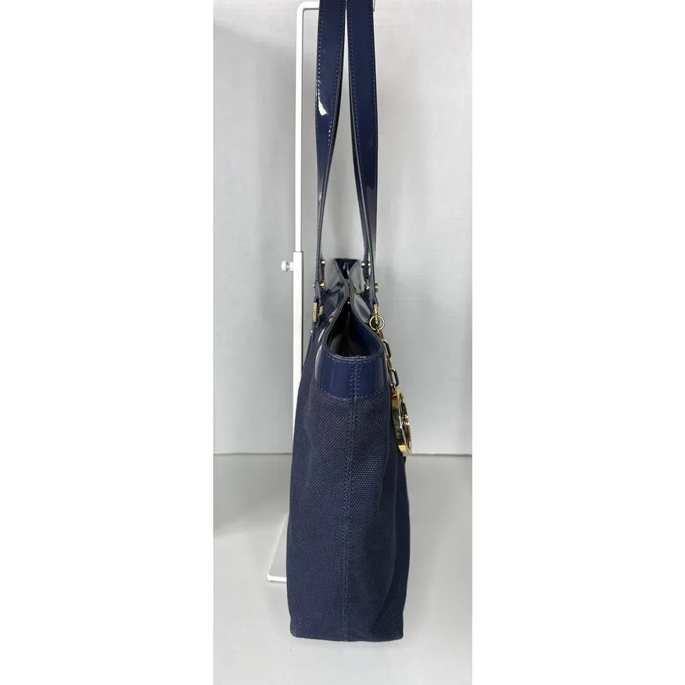 Tory Burch Canvas Jane Tote navy patient leather Shoulder Bag - Image 10
