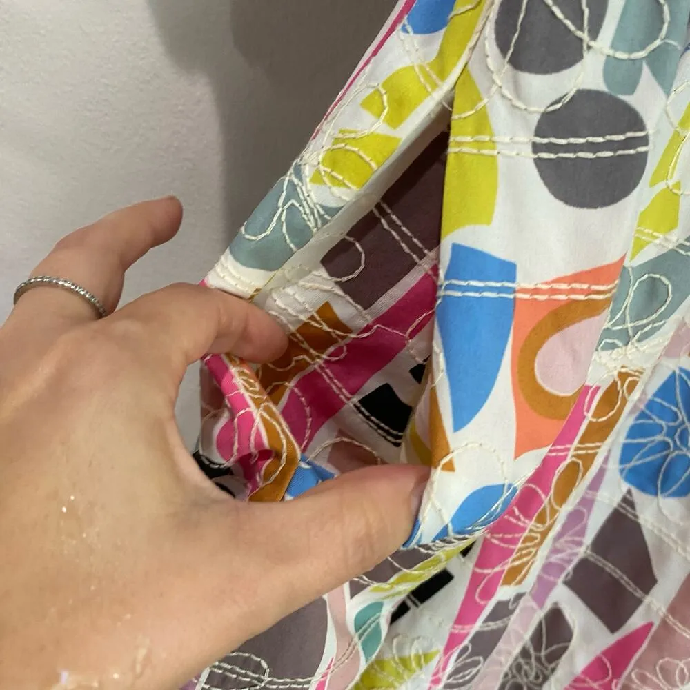 Joy Joy Embrodiered Geo Print Colorful Babydoll Mini Puff Sleeve Dress Sz XS - Image 9