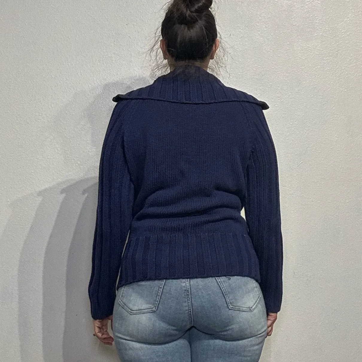 DKNY Navy Blue Knit Full Zip Sweater Sz M - Image 8