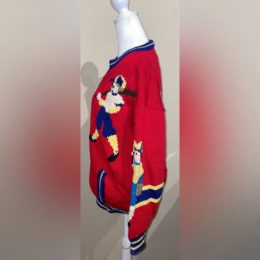 Traditional Trading Co Women’s Size M Red Baseball Zip Up Sweater Team Hand Knit Size M - Image 11