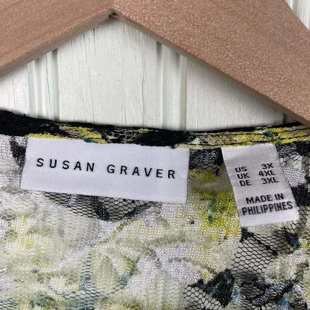 Susan Graver Printed Stretch Lace Drape Front Cardigan Size 3X Floral Bohemian - Image 7